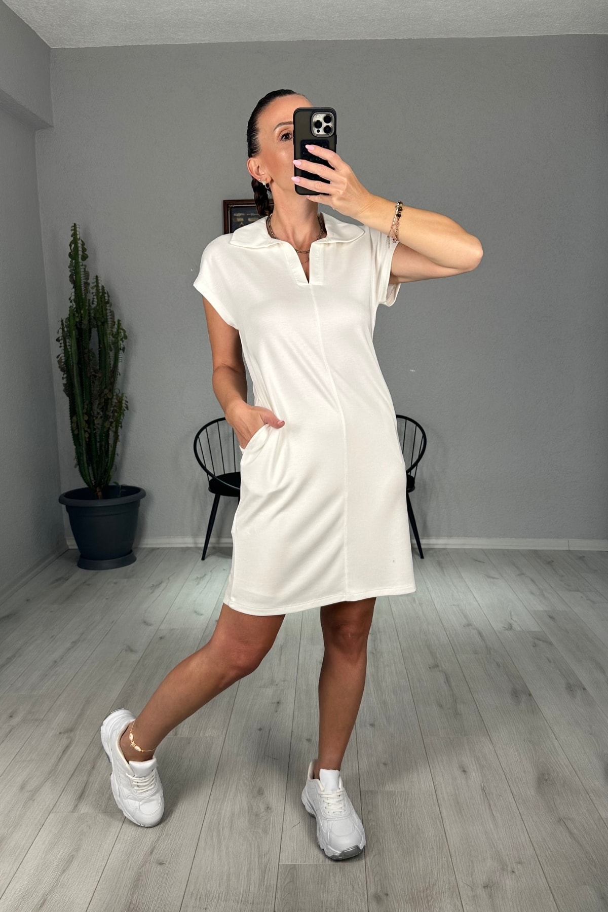 Modal Polo Yaka Cepli Elbise 