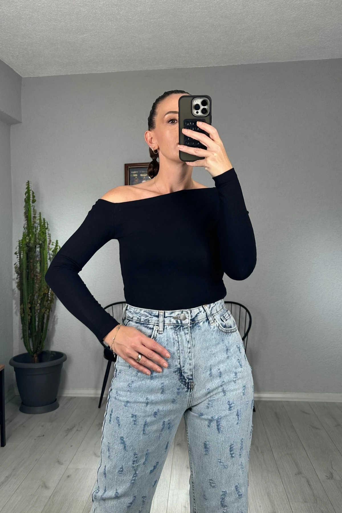 Modal Tek Omuz Uzun Kollu Body 