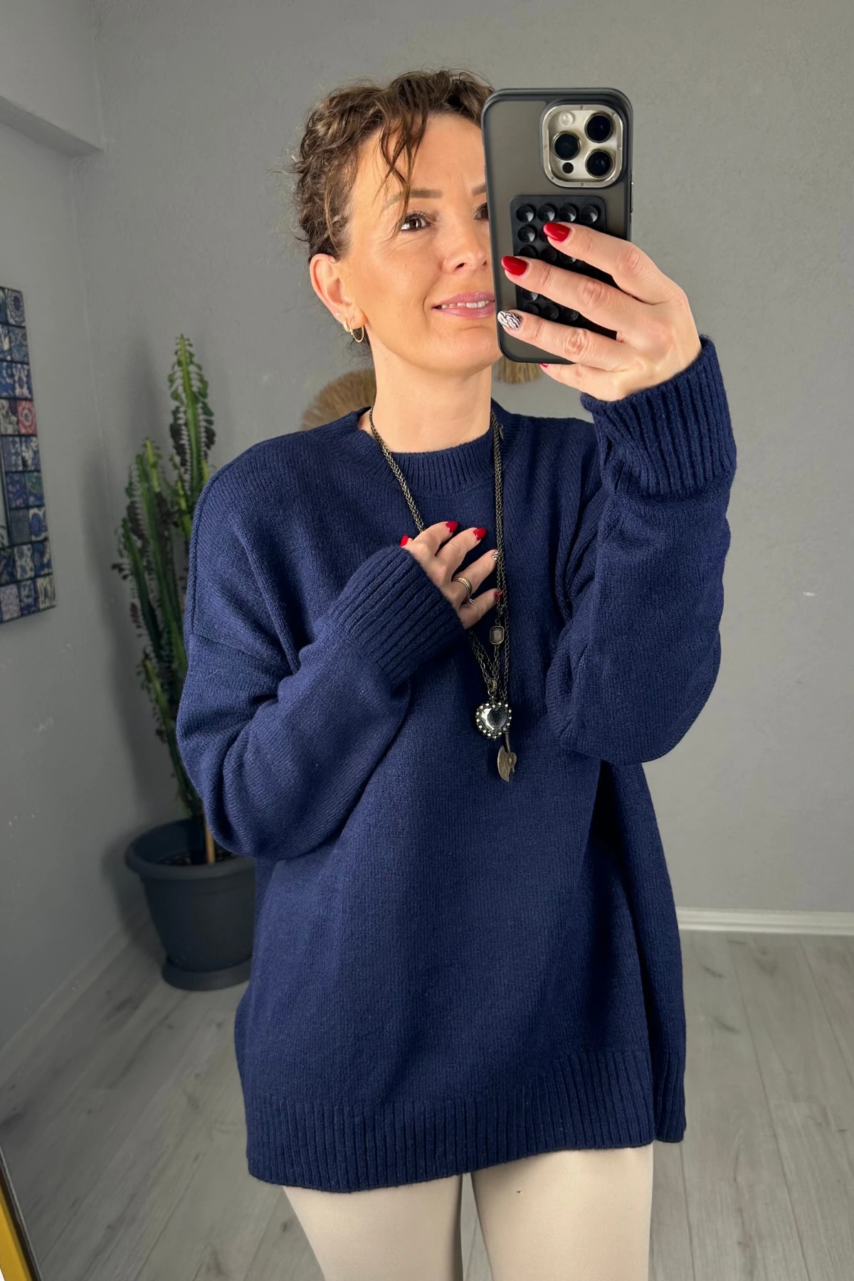 Oversize Bisiklet Yaka Triko Kazak