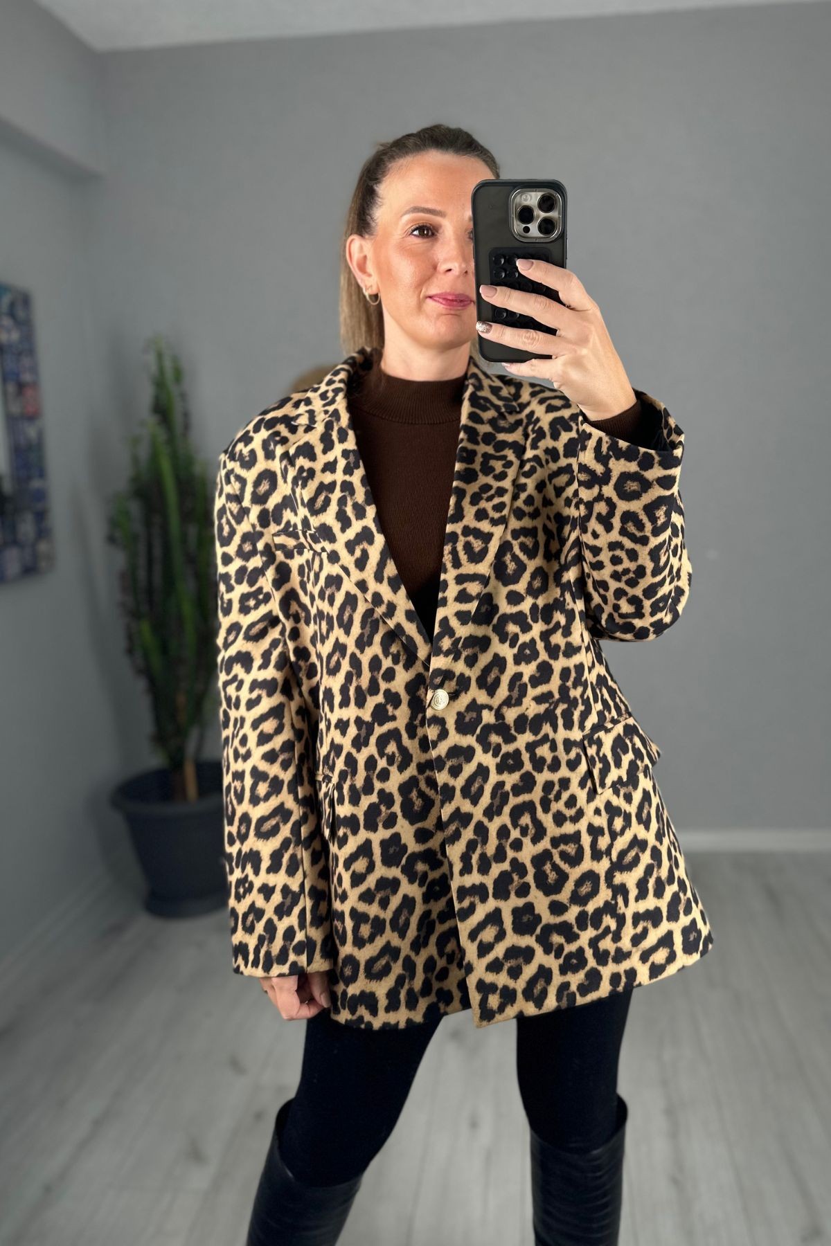 Premium Kalite Oversize Leopar Ceket 