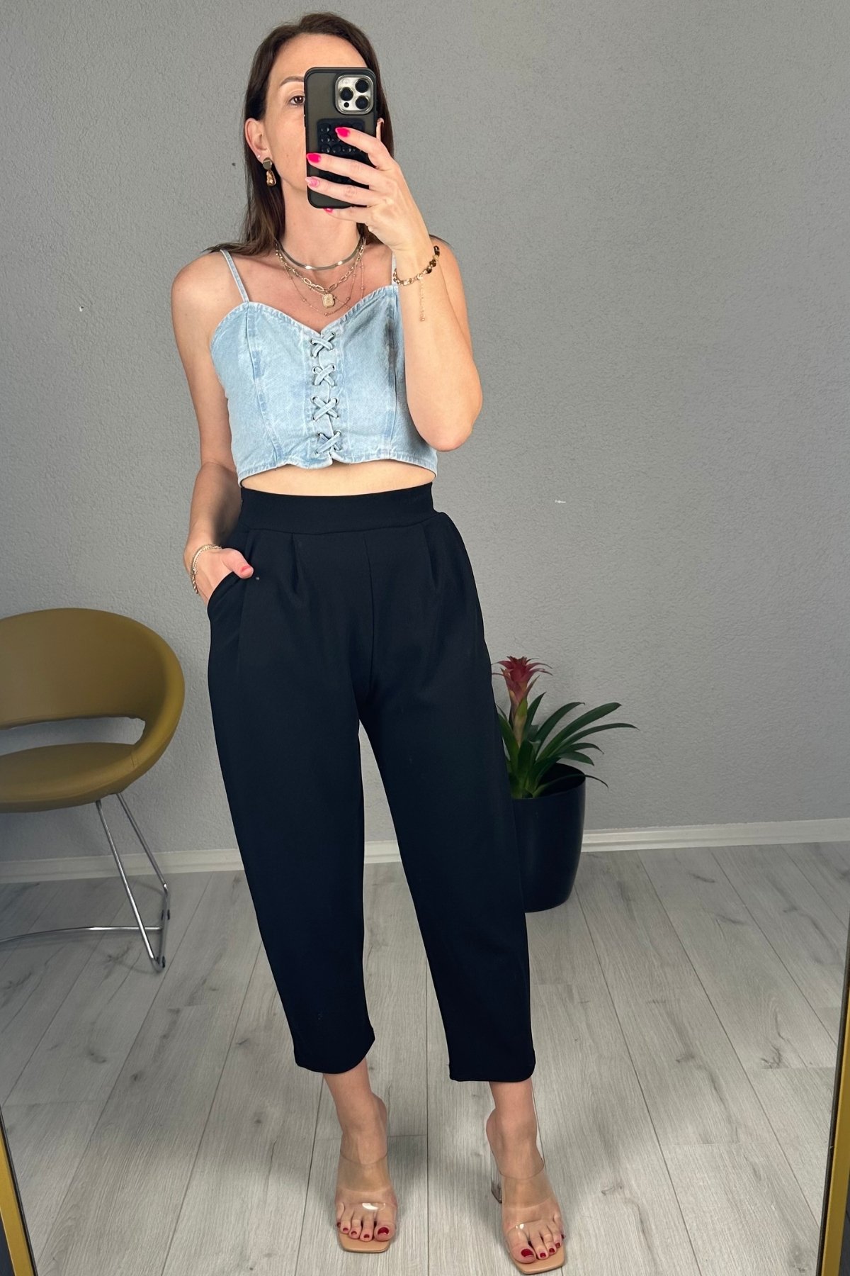 Harem Model Likralı Balon Pantolon