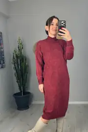 Peri Oversize Yıkamalı Likralı Triko Elbise