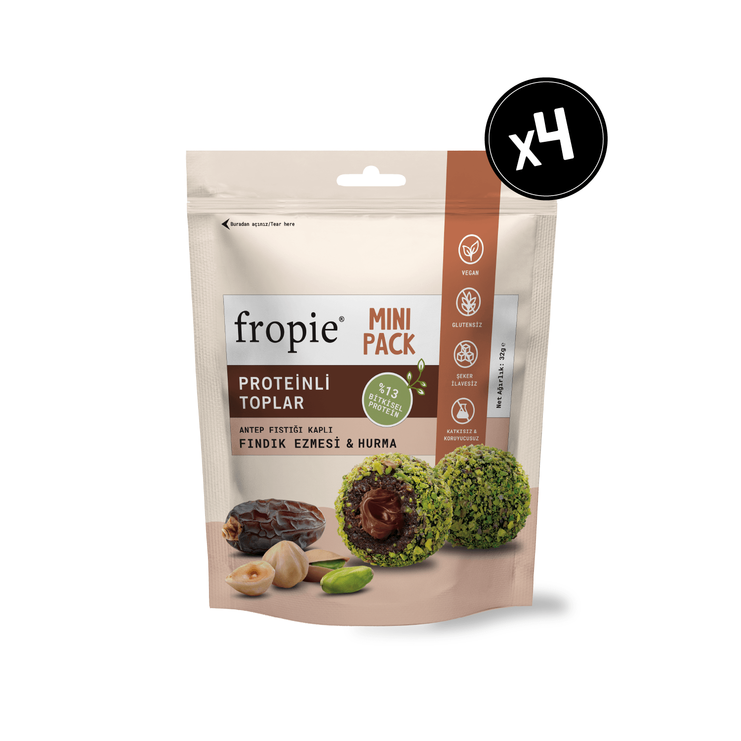 Mini Protein Topları - Antep Fıstığı Kaplı & Fındık Ezmeli x 4 Adet