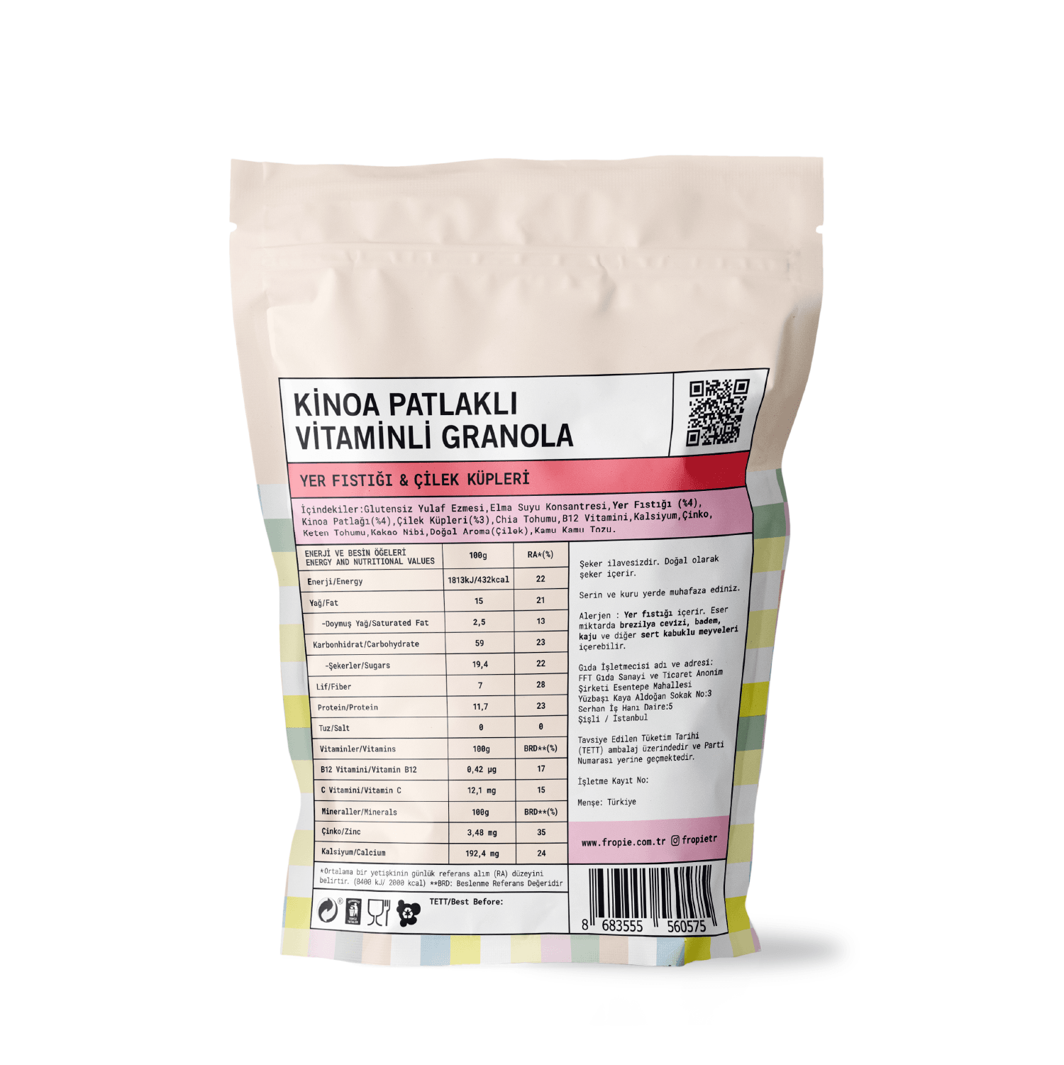 Toptan - Kids Granola - Yer Fıstığı & Çilek Küpleri 240gr 12 Adet