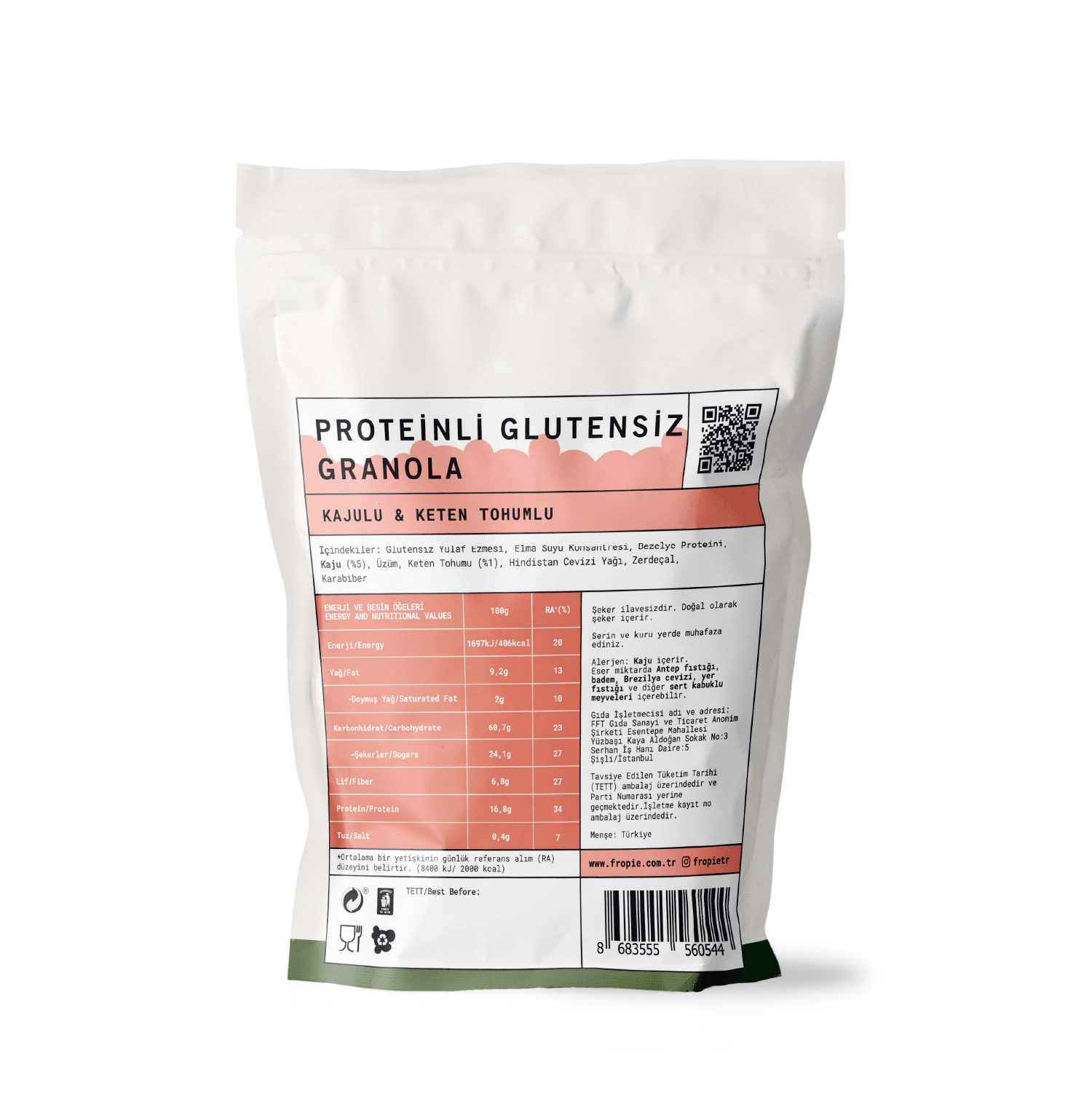 Toptan - Proteinli Glutensiz Granola - Kaju & Keten Tohumu 240gr 12 Adet