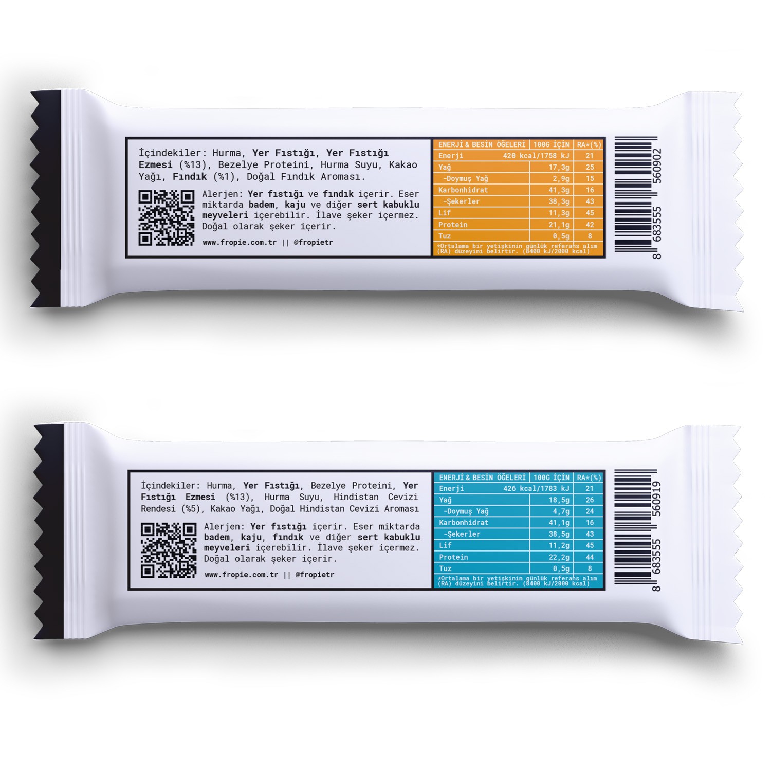 Fropie Vegan High Protein Bar 6’lı Set - Yer Fıstık Ezmeli & Fındıklı & Hindistan Cevizli