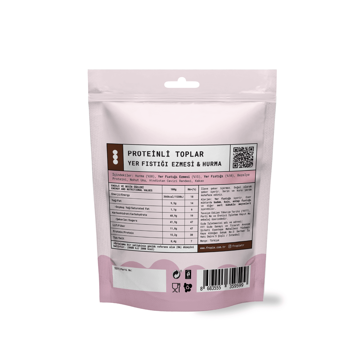 Toptan - Proteinli Meyve Topları - Hindistan Cevizi Kaplı & Yer Fıstığı Ezmeli 80 gr 12 Adet