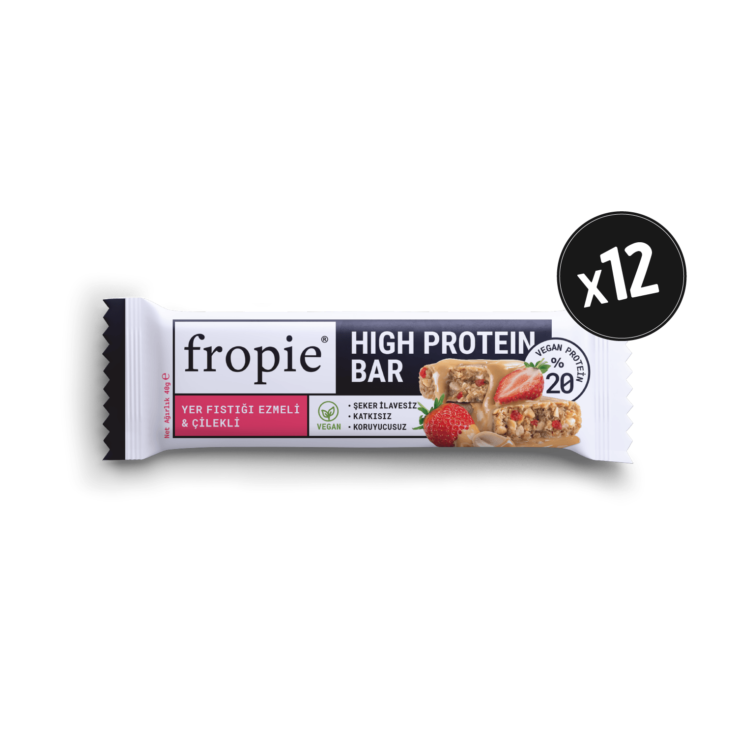 Vegan High Protein Bar - Yer Fıstığı Ezmeli & Çilekli 40gr x12