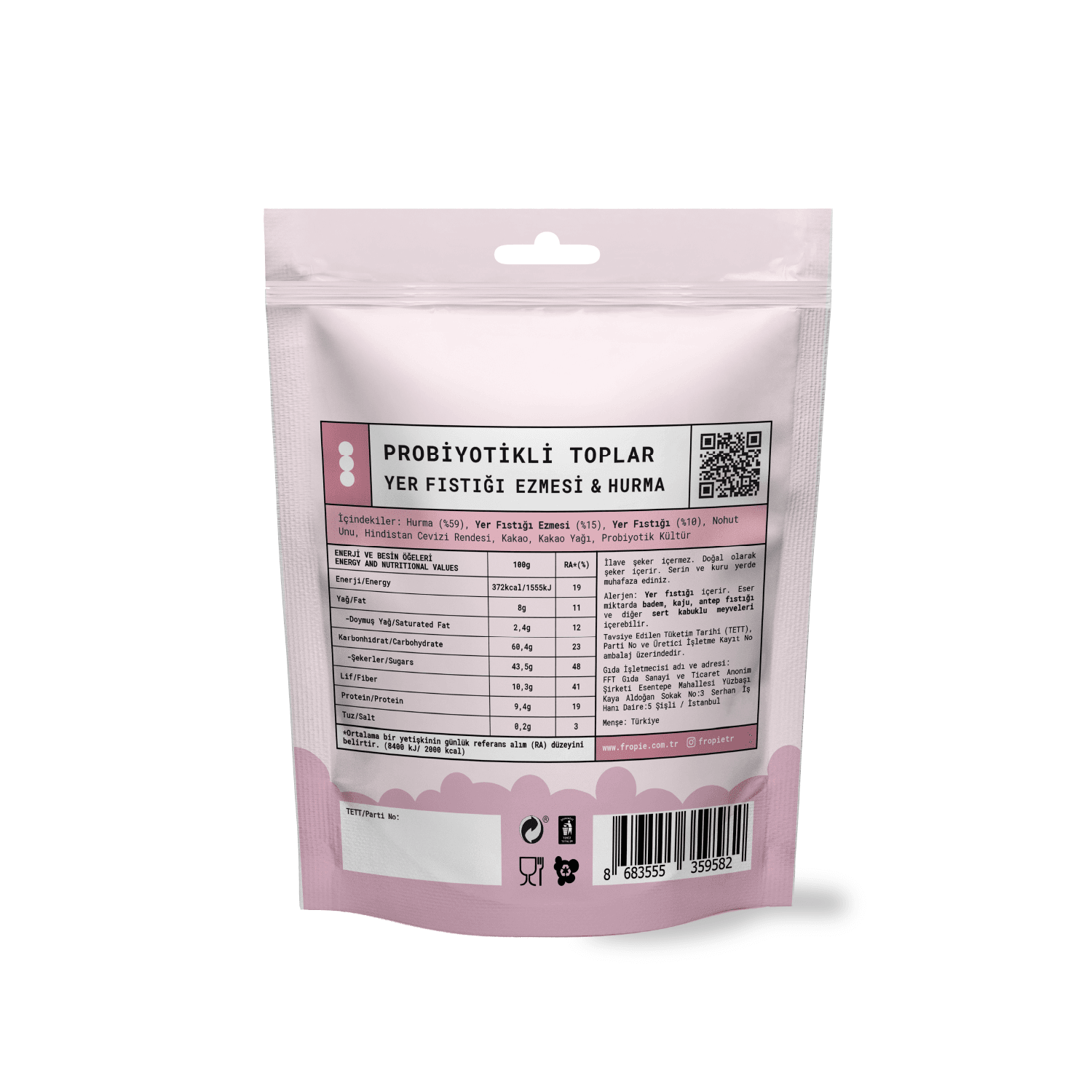 Toptan - Probiyotikli Meyve Topları - Hindistan Cevizi Kaplı & Yer Fıstığı Ezmeli 80 gr 12 Adet