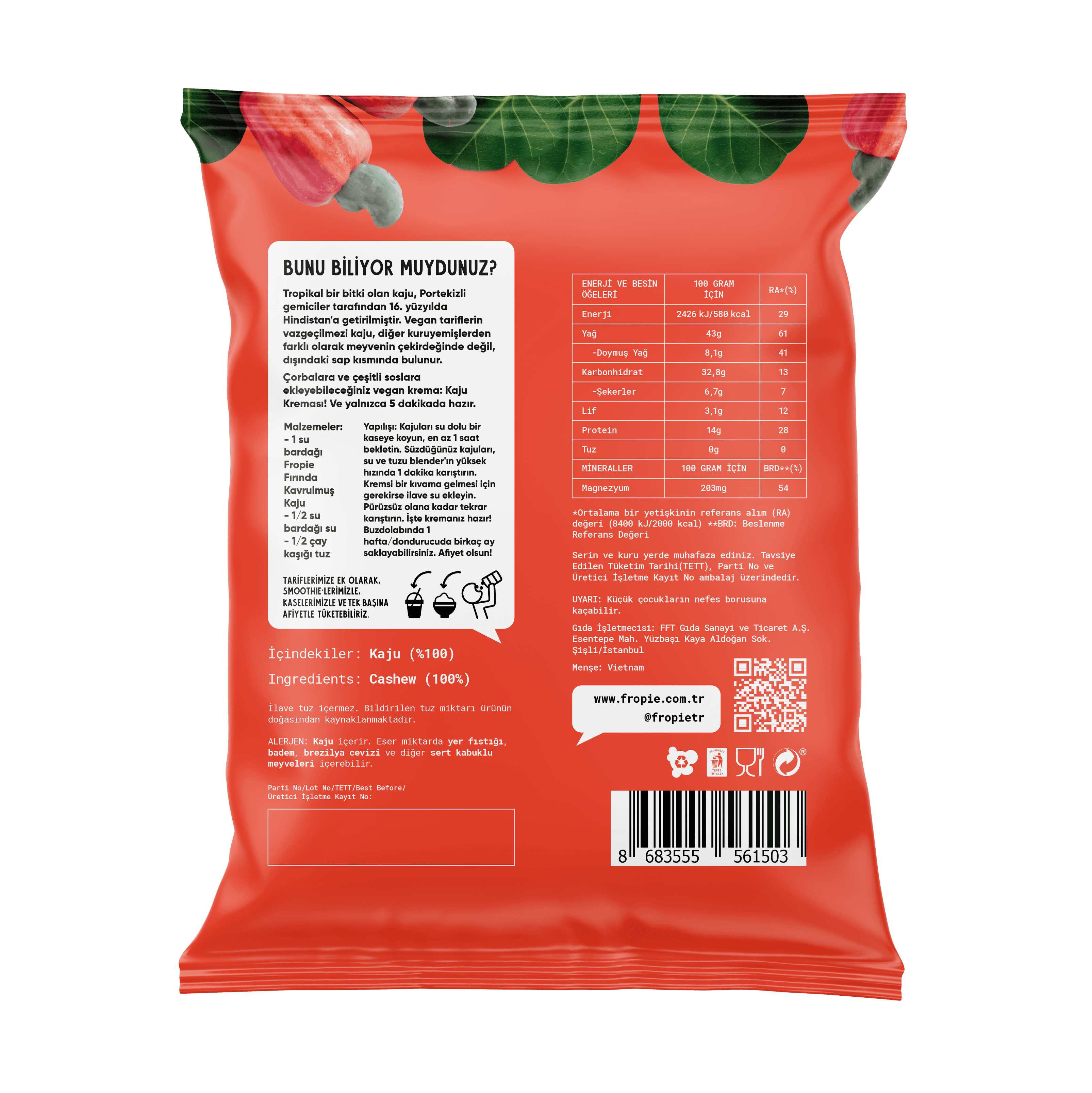 Fropie Fırında Yağsız Kavrulmuş Kaju 40g