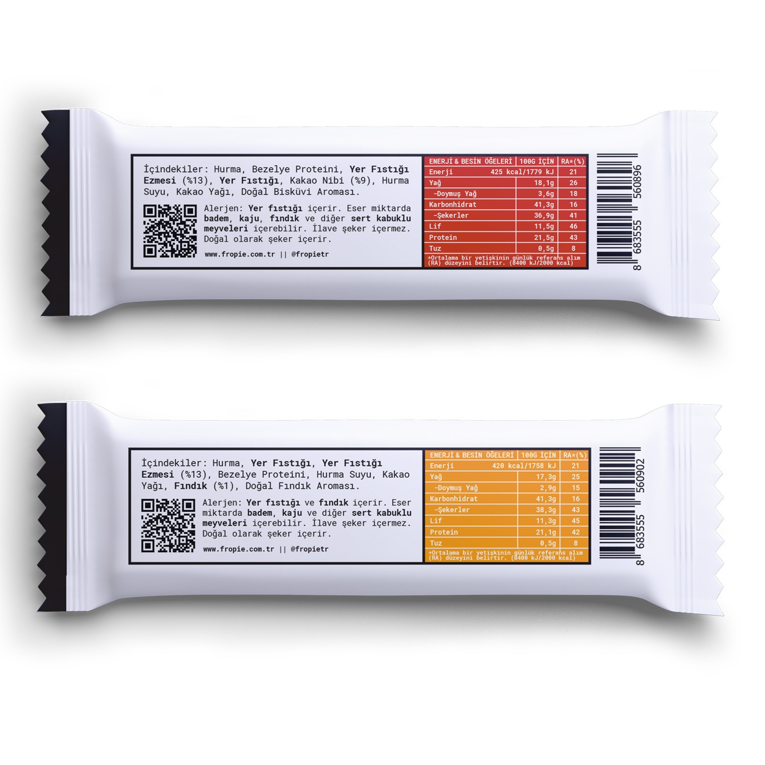 Fropie Vegan High Protein Bar 12’li Set - Yer Fıstık Ezmeli & Fındıklı & Kakao Nibli