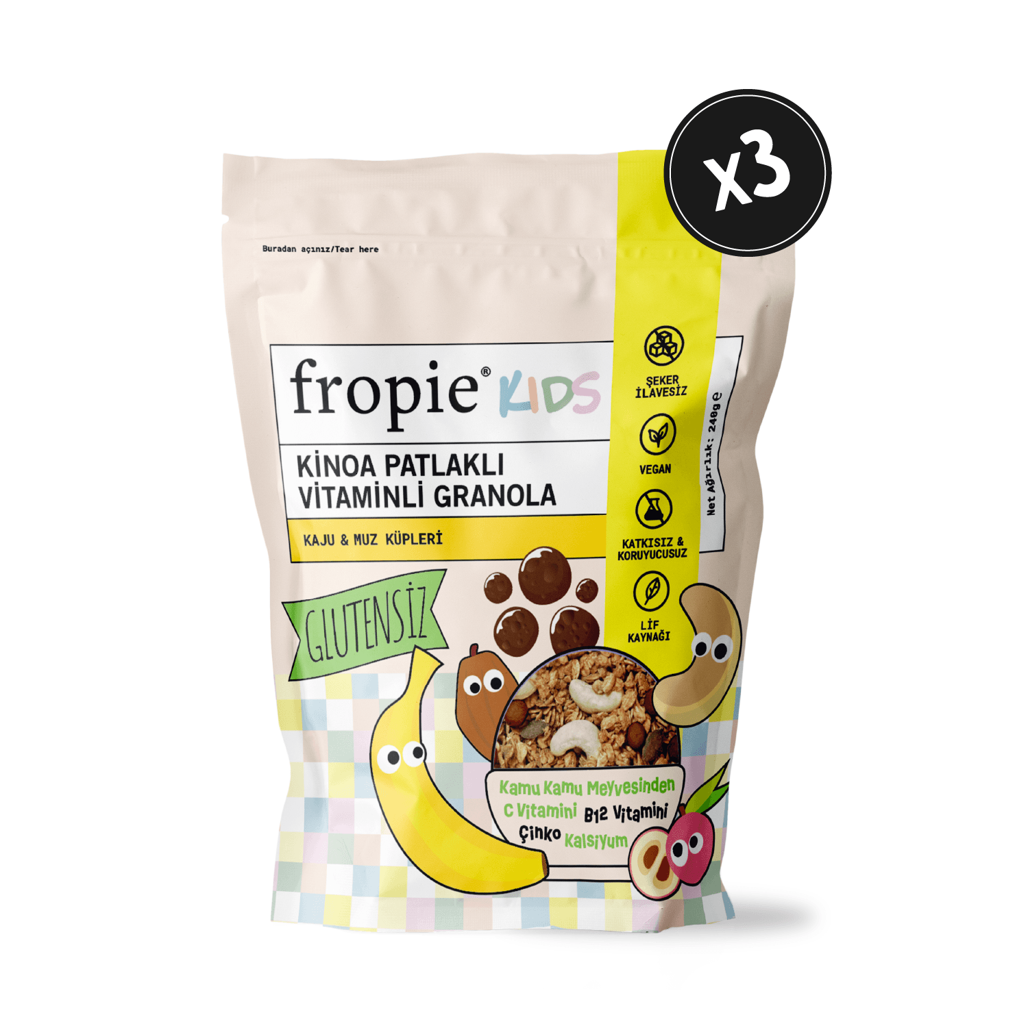 Kids Granola - Kaju & Muz Küpleri 240gr x 3 Adet