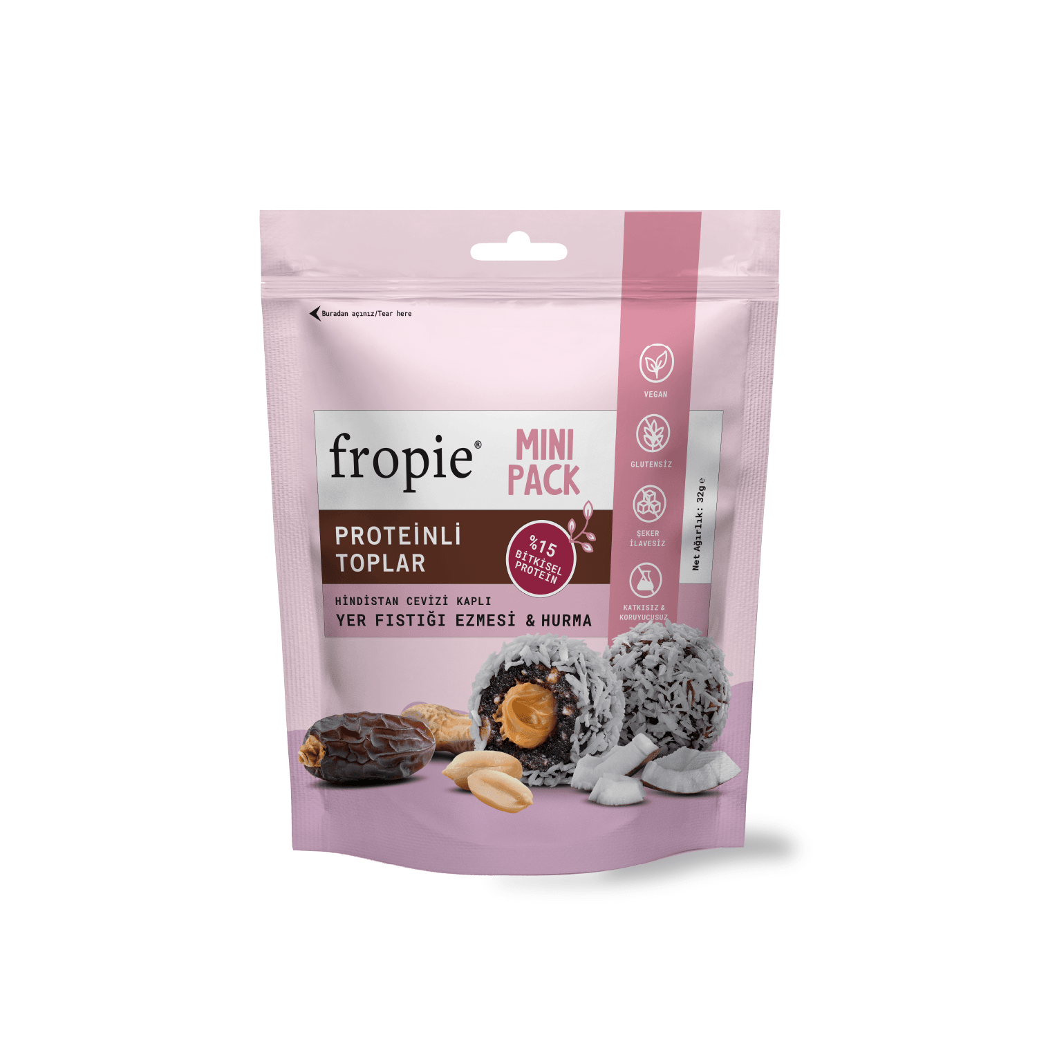 Toptan - Mini Protein Topları - Hindistan Cevizi Kaplı & Yer Fıstığı Ezmeli 12 Adet
