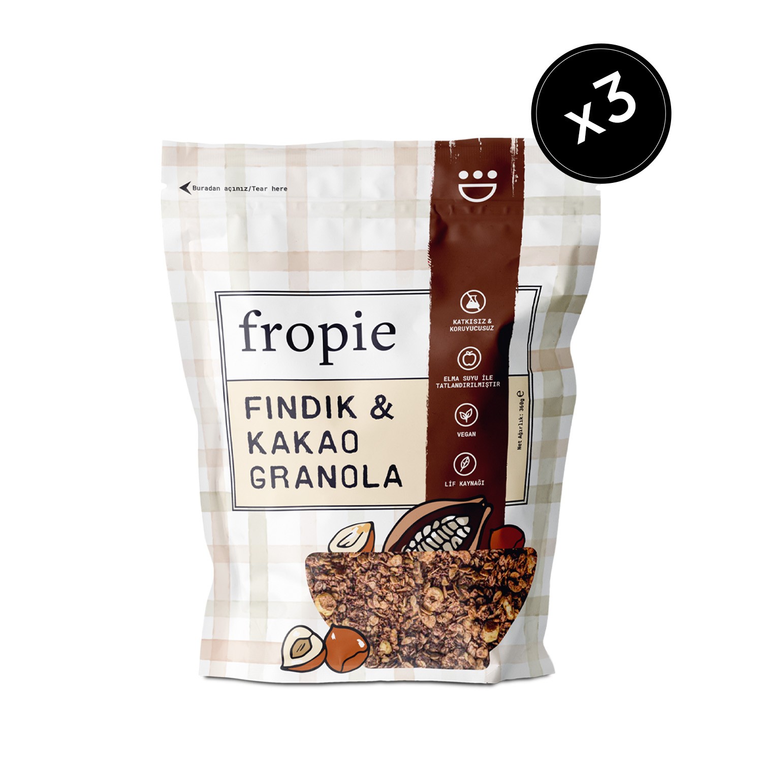 Fropie Fındık & Kakao Granola 360g x3