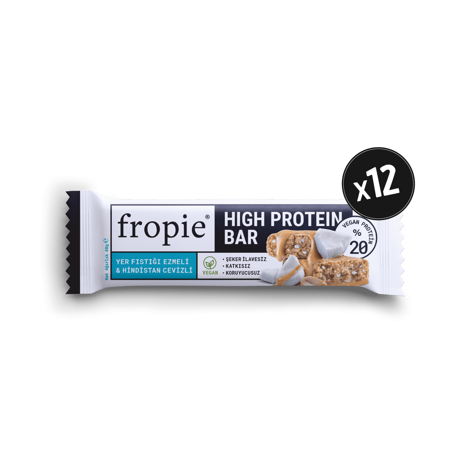 Vegan High Protein Bar -  Yer Fıstığı Ezmeli & Hindistan Cevizli 40gr x12