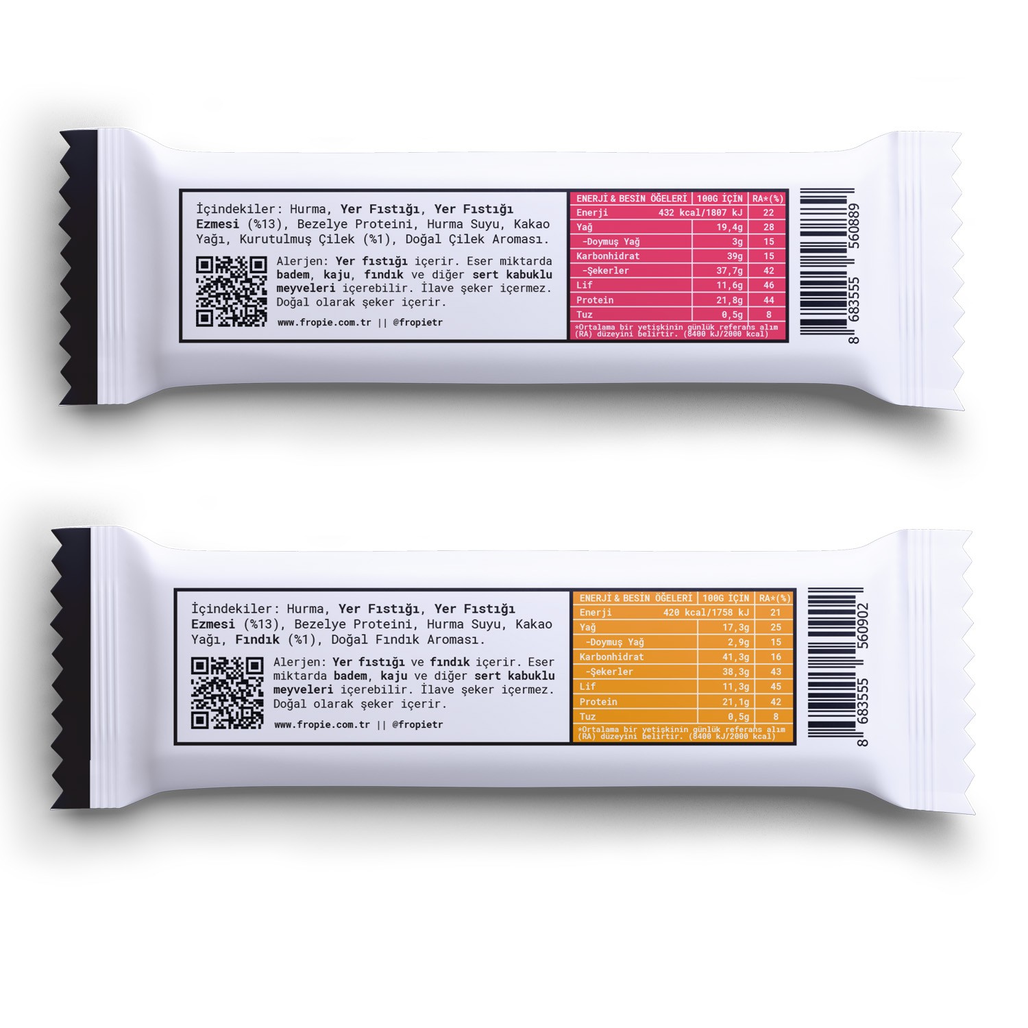 Fropie Vegan High Protein Bar 12’li Set - Yer Fıstık Ezmeli & Fındıklı & Çilekli