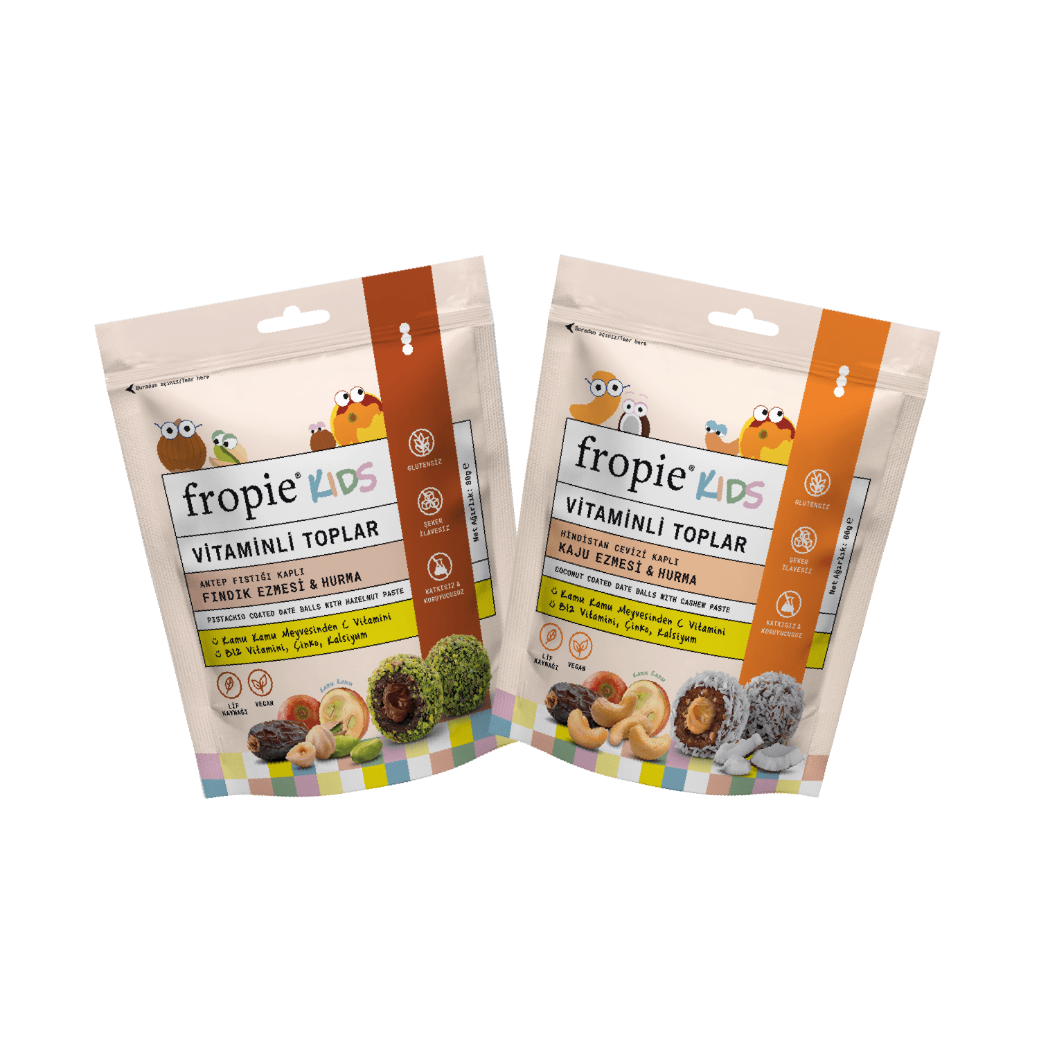 Vitaminli Kids Meyve Topları - 80 gr x 2 Çeşit