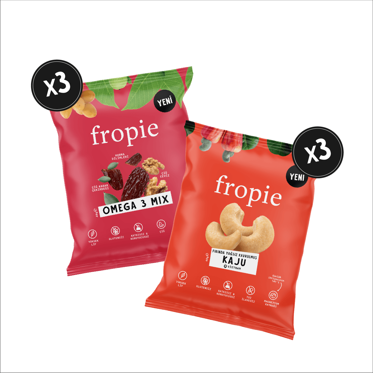 Fropie Yağsız Kavrulmuş Kaju & Omega 3 Mix Kuruyemiş 6'lı Karışık Set
