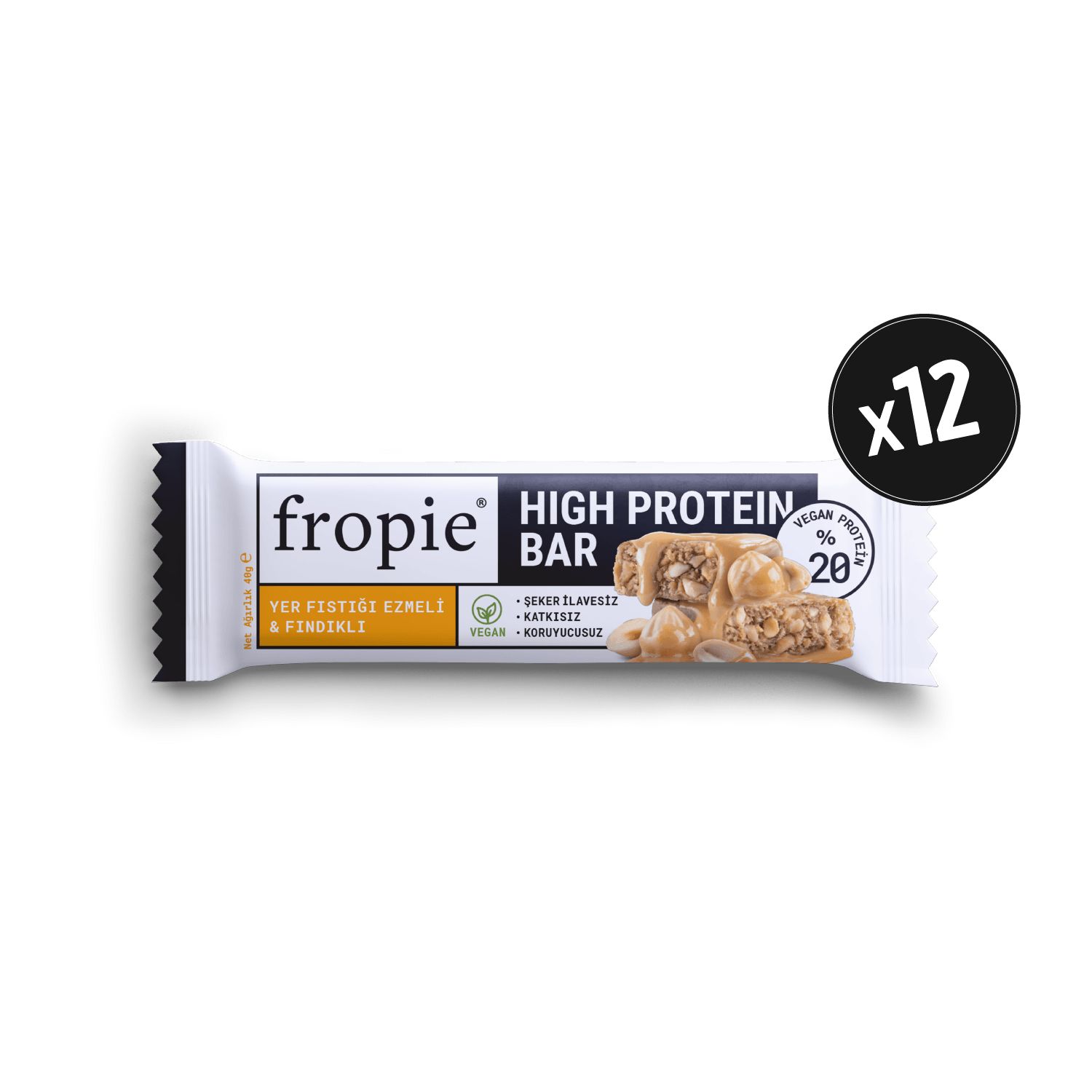 Vegan High Protein Bar - Yer Fıstığı Ezmeli & Fındıklı 40gr x12