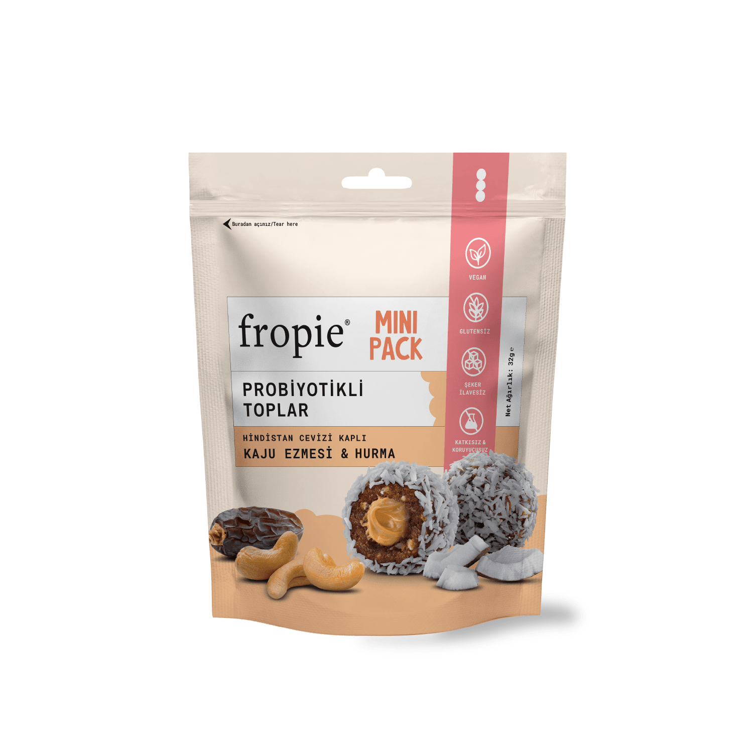 Toptan - Mini Probiyotik Topları - Hindistan Cevizi Kaplı & Kaju Ezmeli 12 Adet