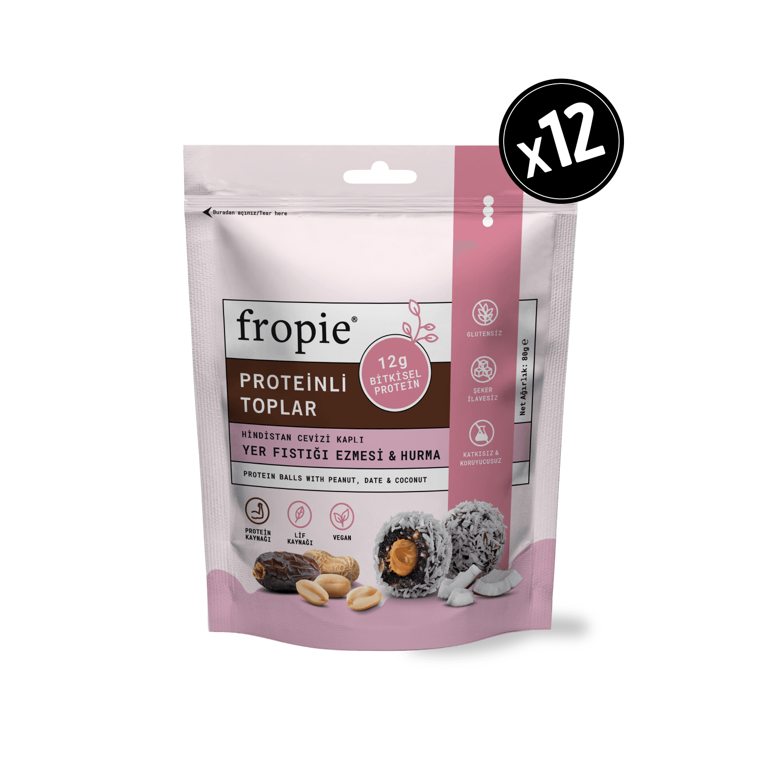 Proteinli Meyve Topları - Hindistan Cevizi Kaplı & Yer Fıstığı Ezmeli x 12