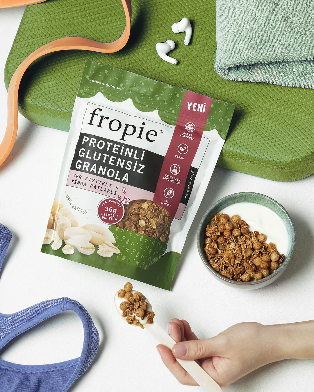 Toptan - Proteinli Glutensiz Granola - Yer Fıstıklı & Kinoa Patlaklı 240gr 12 Adet