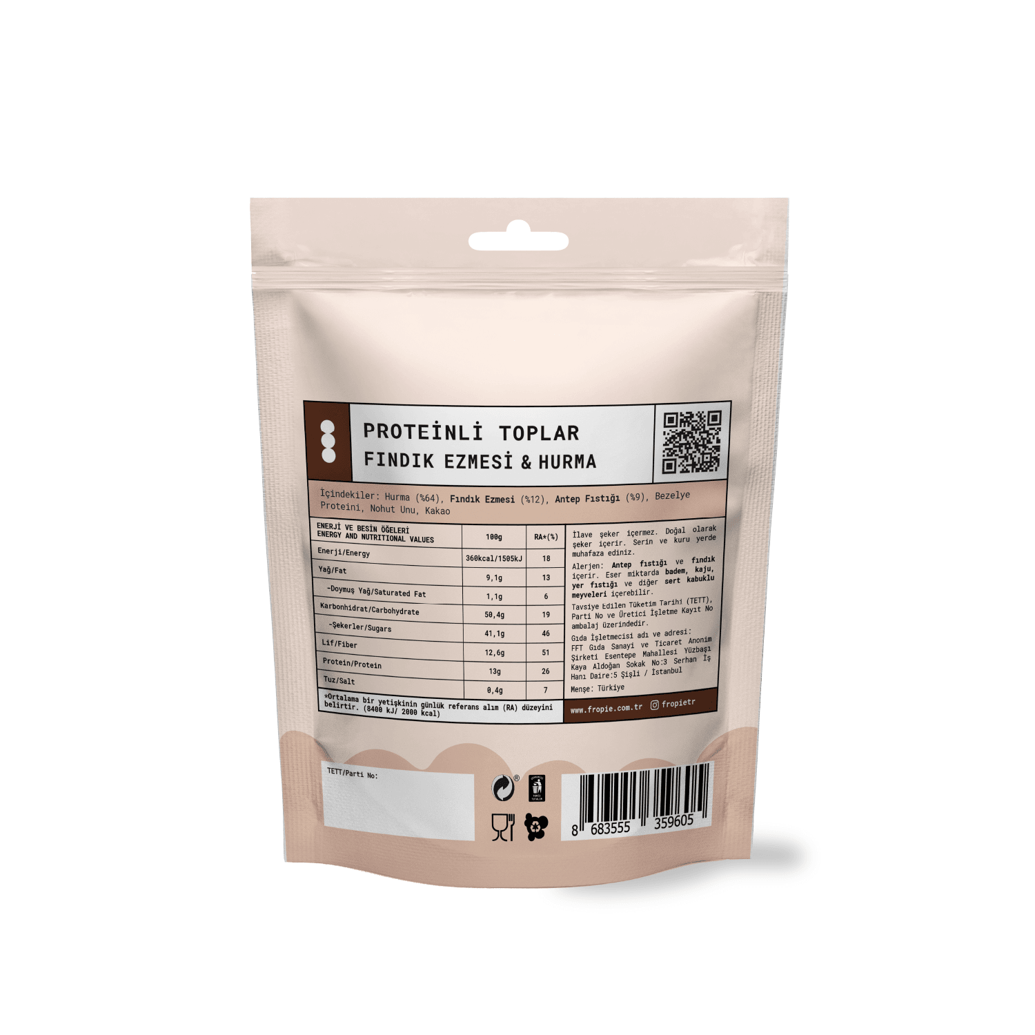 Toptan - Proteinli Meyve Topları - Antep Fıstığı Kaplı & Fındık Ezmeli 80 gr 12 Adet