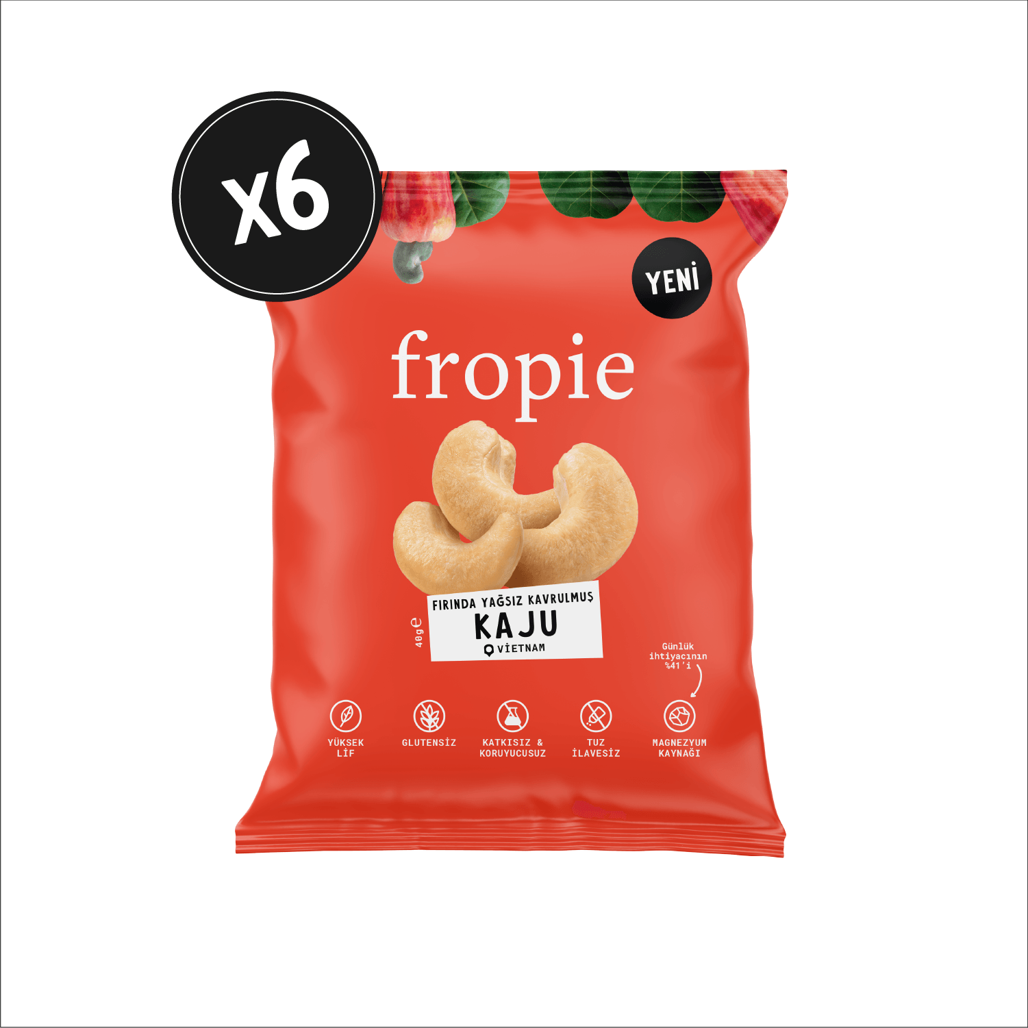 Fropie Fırında Yağsız Kavrulmuş Kaju 40g  x6