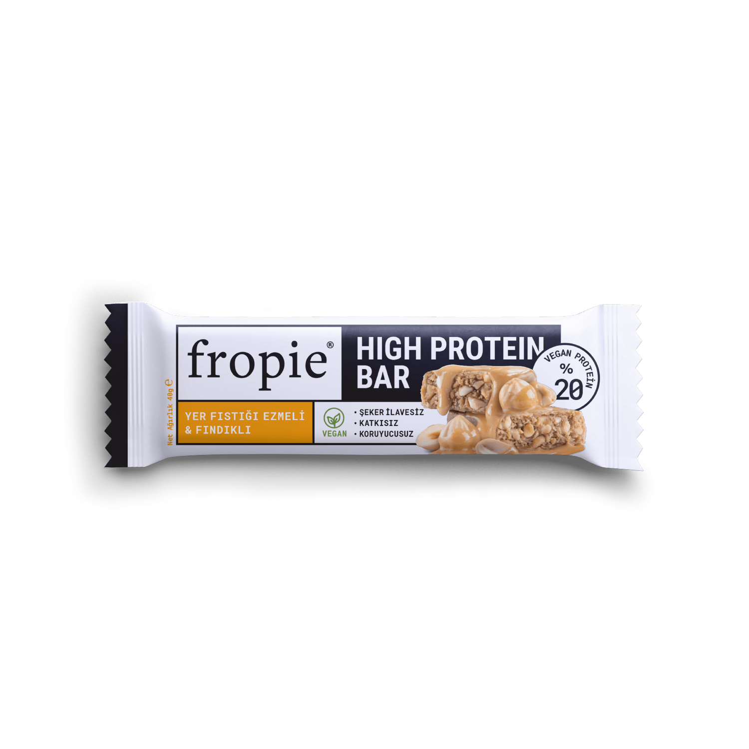Toptan - Vegan High Protein Bar - Yer Fıstığı Ezmeli & Fındıklı 40gr 12 Adet