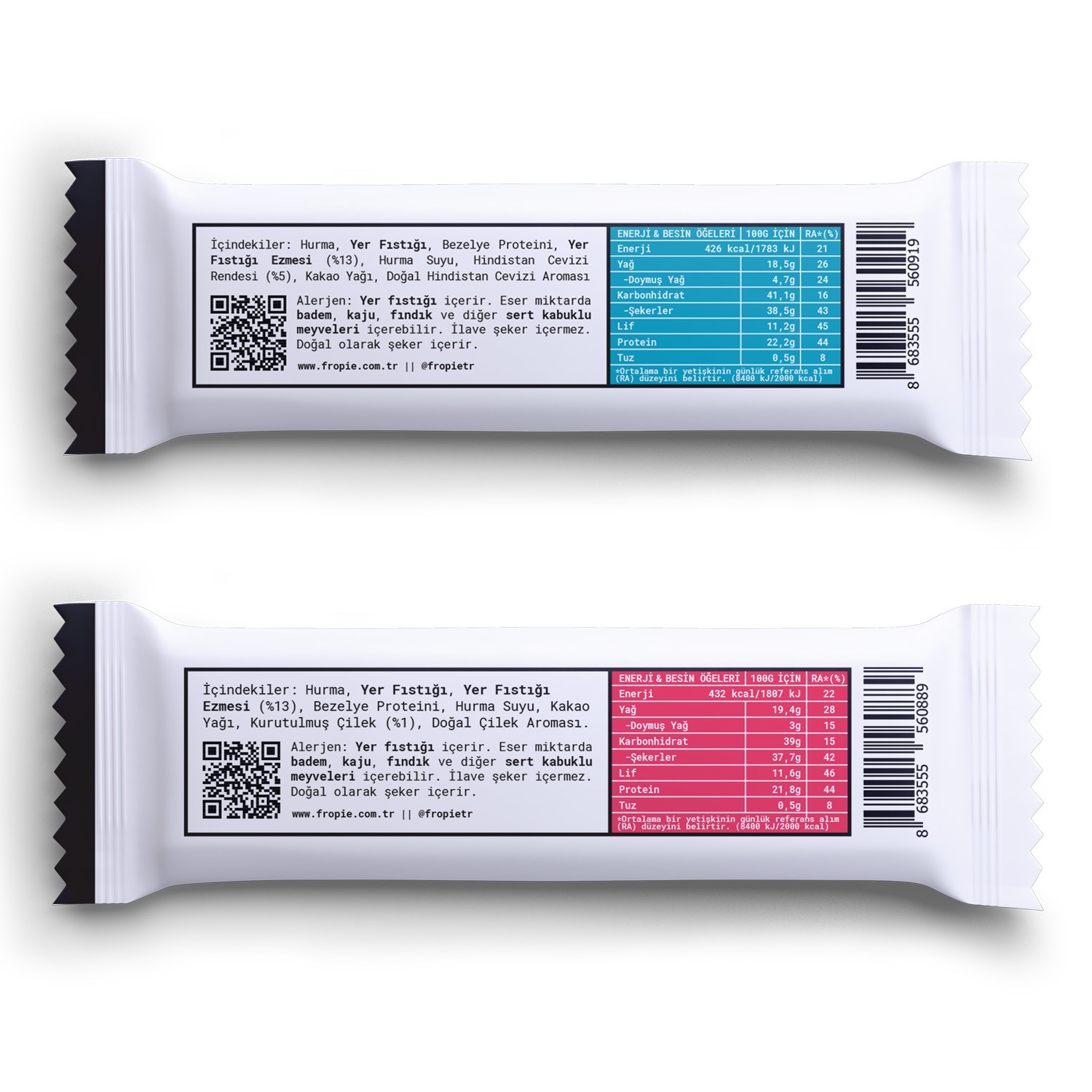 Fropie Vegan High Protein Bar 6’lı Set - Yer Fıstık Ezmeli & Çilekli & Hindistan Cevizli