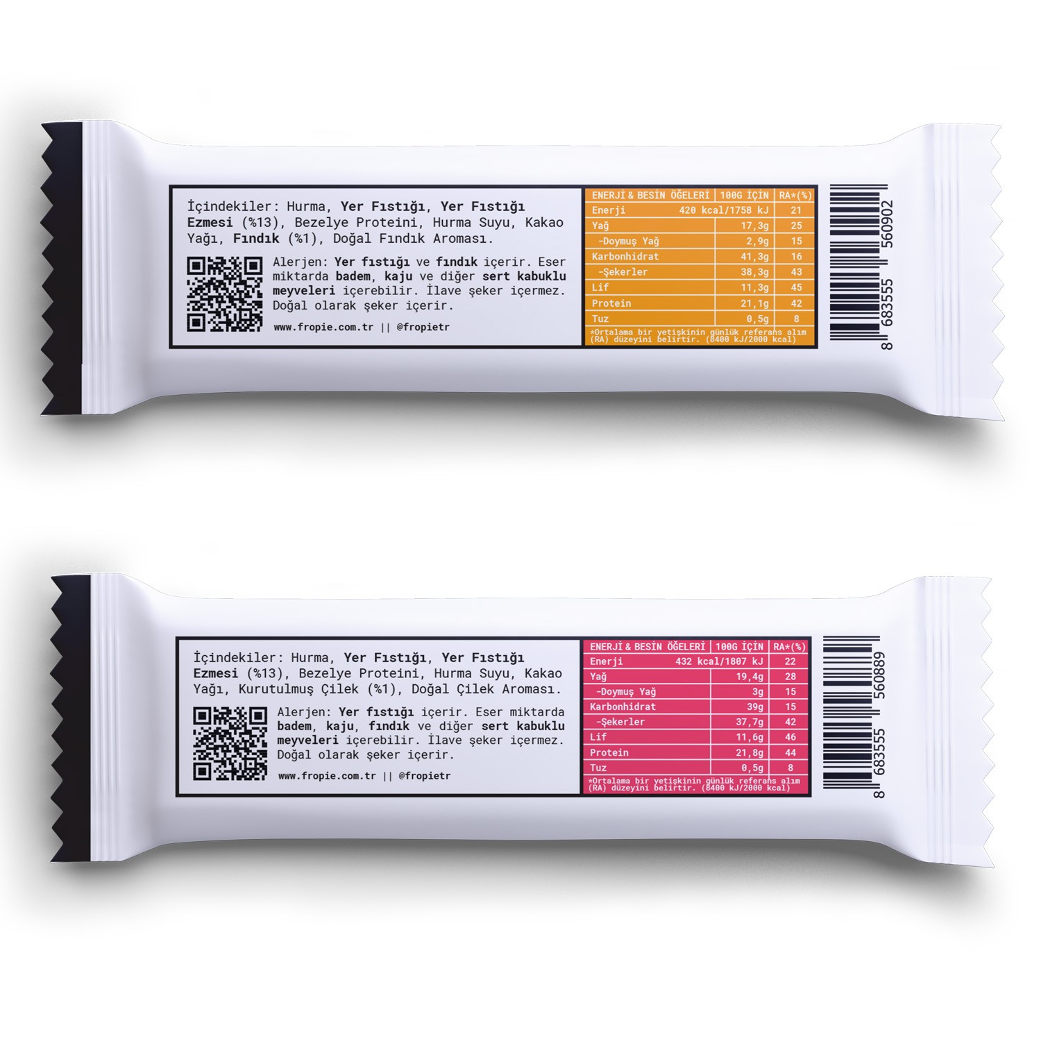 Fropie Vegan High Protein Bar 6’lı Set - Yer Fıstık Ezmeli & Fındıklı & Çilekli