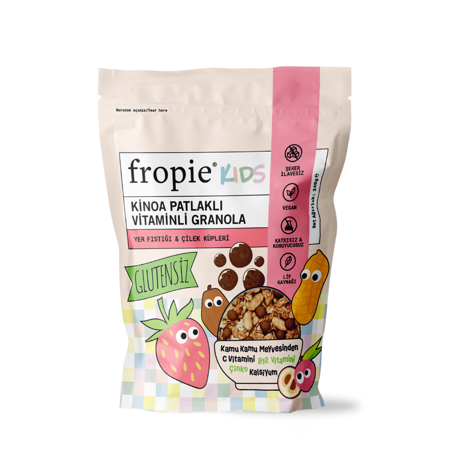 Toptan - Kids Granola - Yer Fıstığı & Çilek Küpleri 240gr 12 Adet