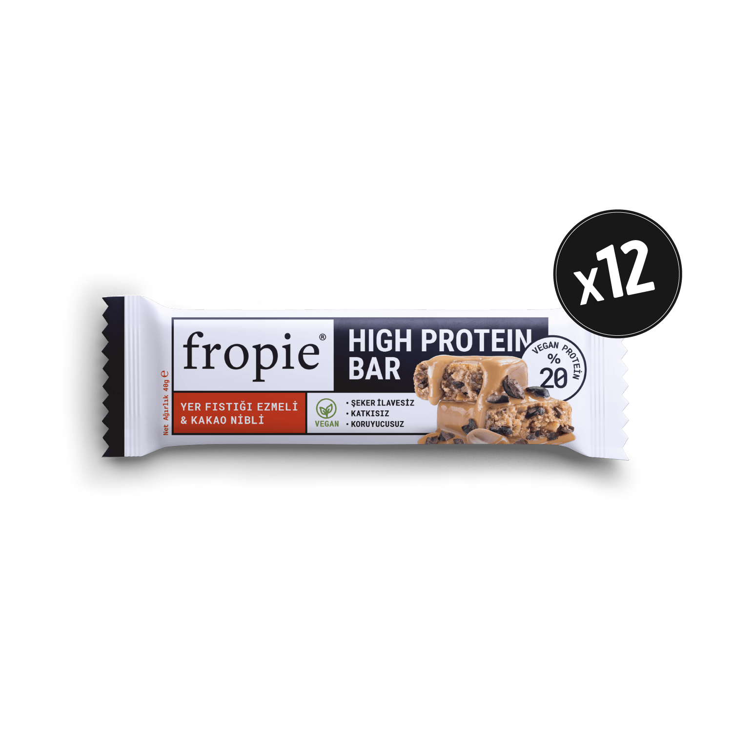 Vegan High Protein Bar -  Yer Fıstığı Ezmeli & Kakao Nibli 40gr x12