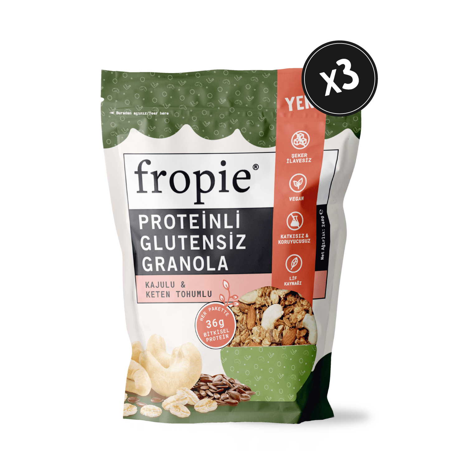 Protein Granola - Kaju & Keten Tohumu 240gr x 3 Adet