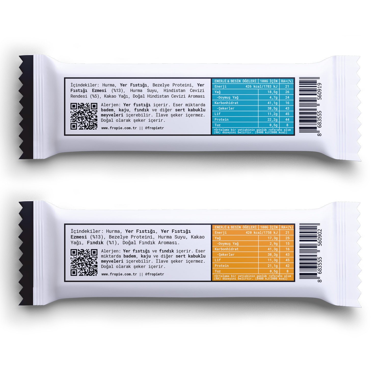 Fropie Vegan High Protein Bar 12'li Set - Yer Fıstık Ezmeli & Fındıklı & Hindistan Cevizli