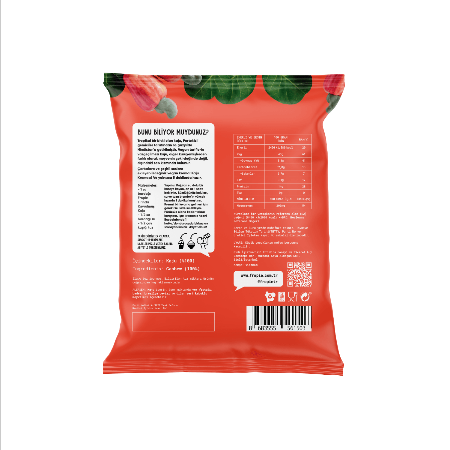 Fropie Fırında Yağsız Kavrulmuş Kaju 40g  x6
