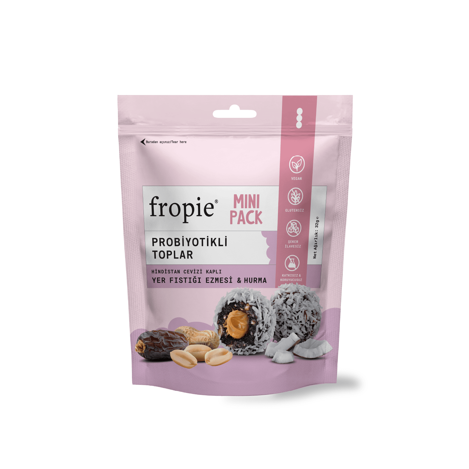 Toptan - Mini Probiyotik Topları - Hindistan Cevizi Kaplı & Yer Fıstığı Ezmeli 12 Adet