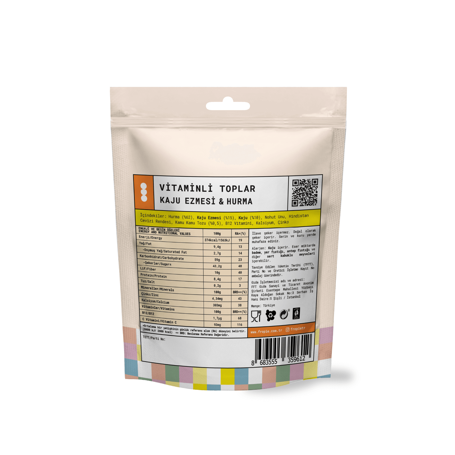 Toptan - Vitaminli Kids Meyve Topları - Hindistan Cevizi Kaplı & Kaju Ezmeli 80 gr 12 Adet