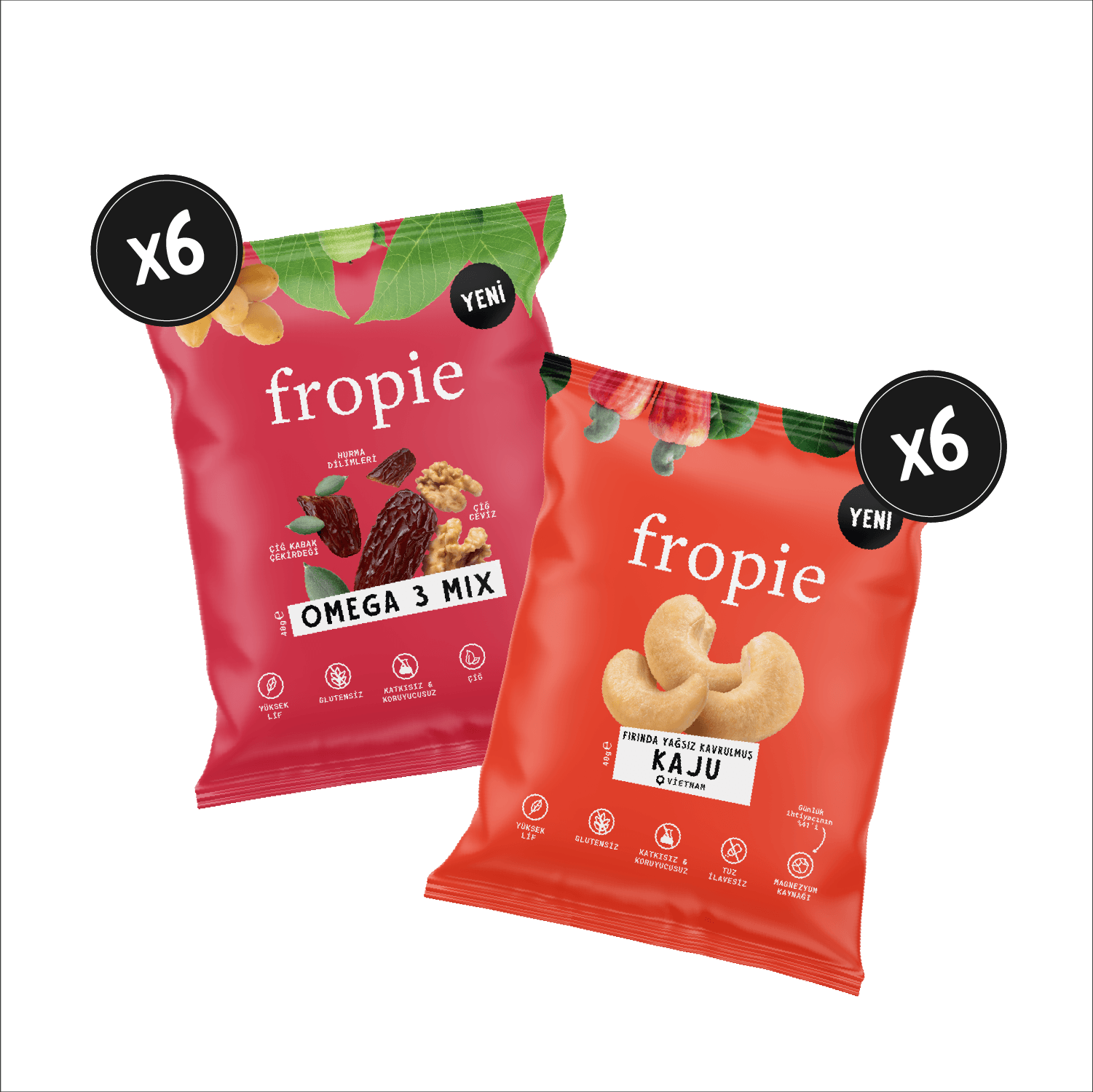 Fropie Yağsız Kavrulmuş Kaju & Omega 3 Mix Kuruyemiş 12'li Karışık Set
