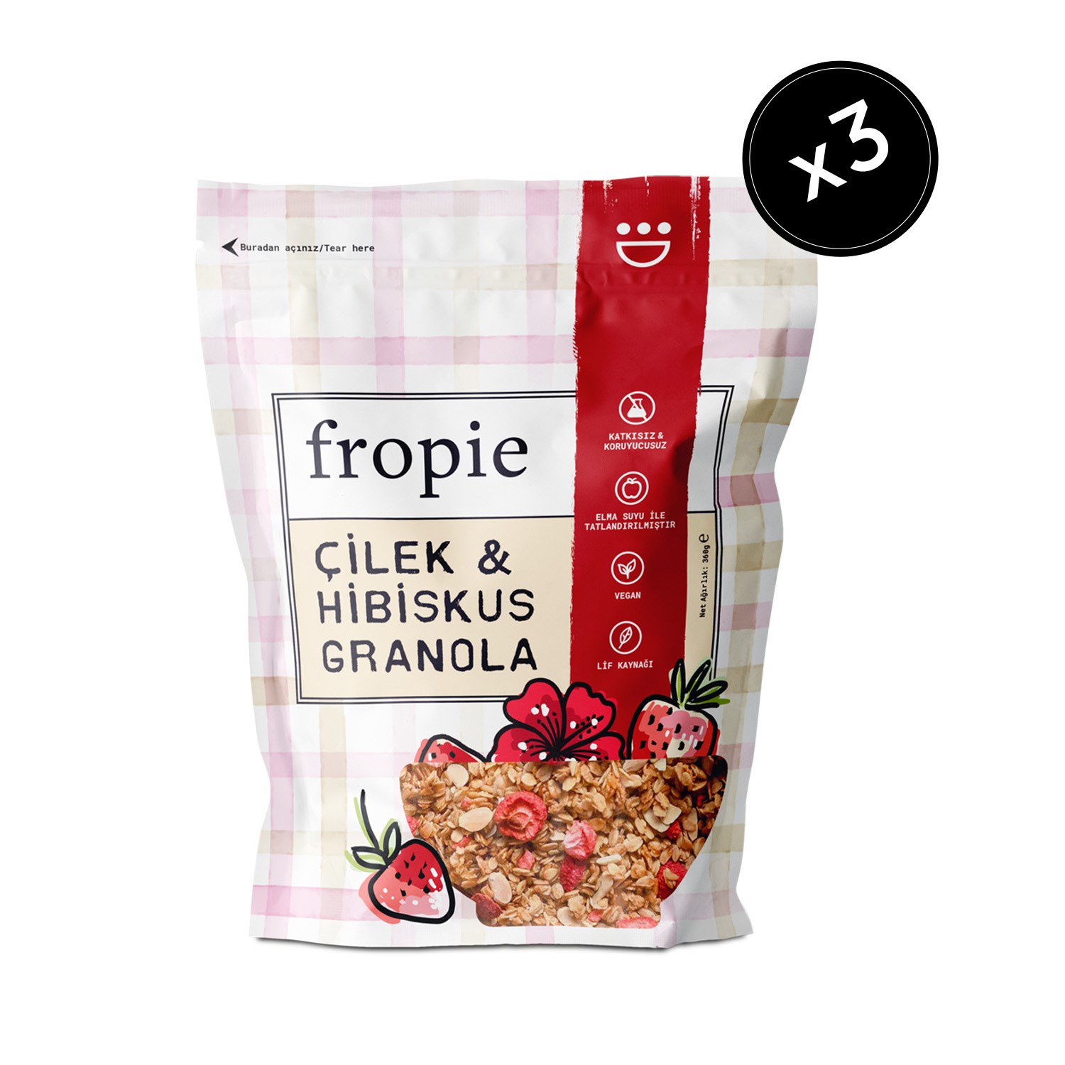 Fropie Çilek & Hibiskus Granola 360g x3