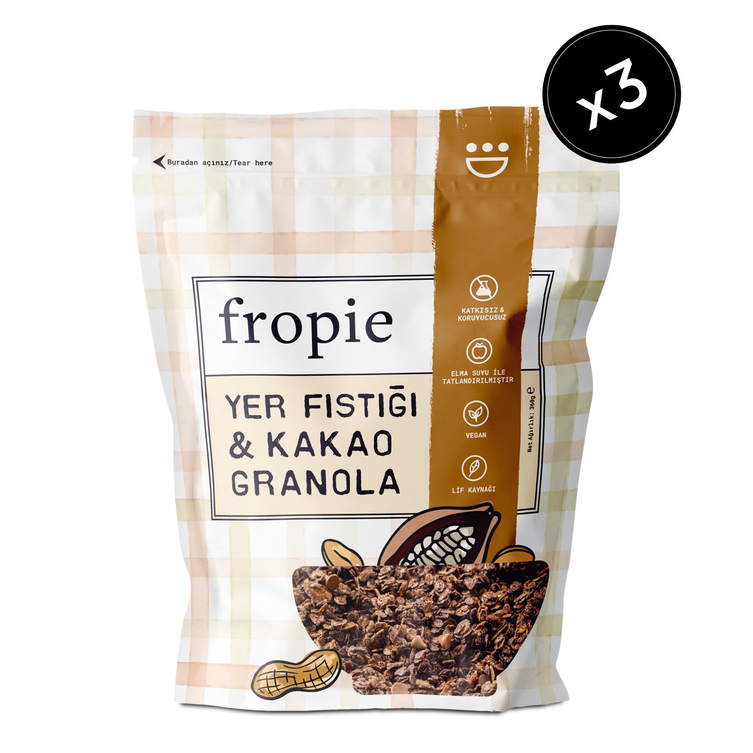 Fropie Yer fıstığı & Kakao Granola 360g x3