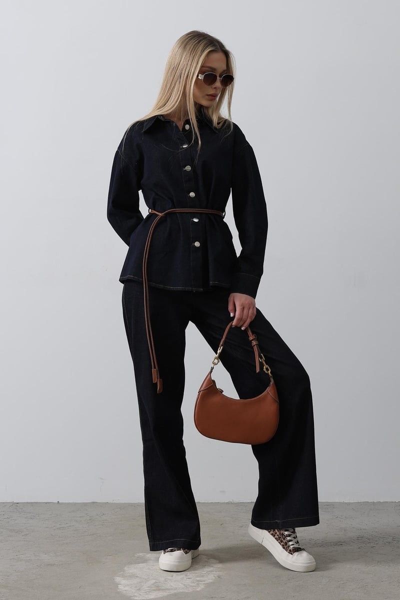 Kemerli Denim Takım 