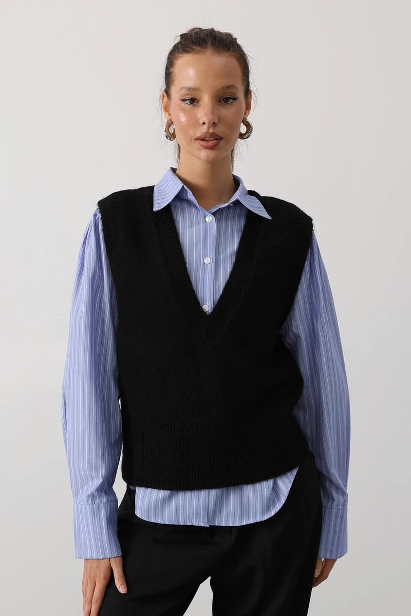 Süveter Detaylı Gömlek - Mavi