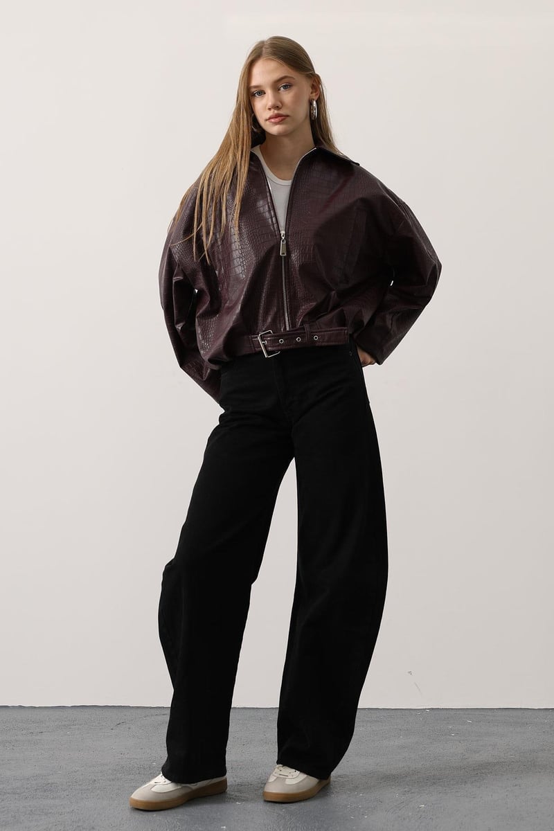 Deri Kemerli Bomber Ceket 