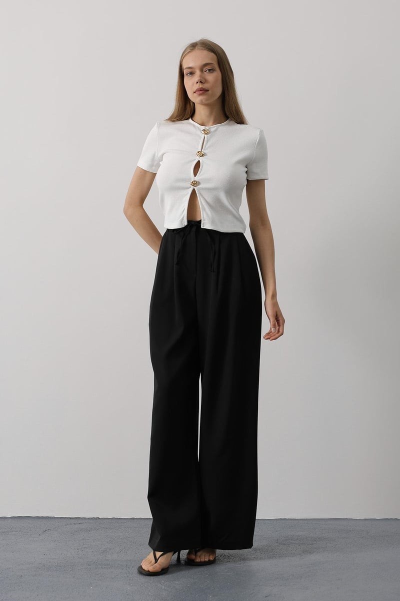 Pileli Bağcıklı Oversize Pantolon