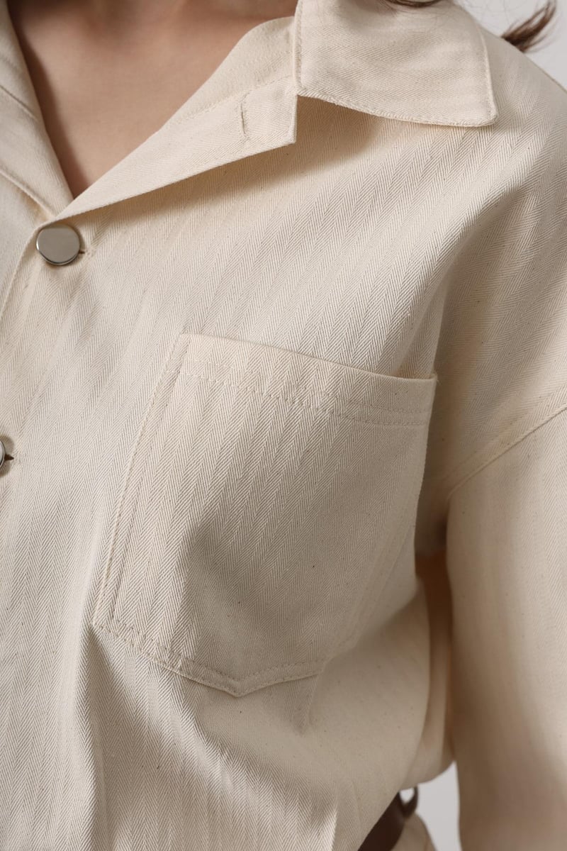 Kemer Detaylı Balıksırtı Gömlek Elbise - Natür