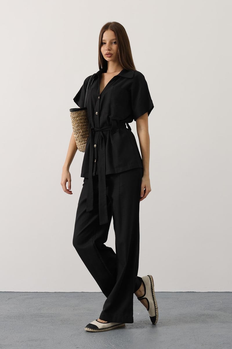 Kuşaklı Cep Detaylı Pantolon Takım