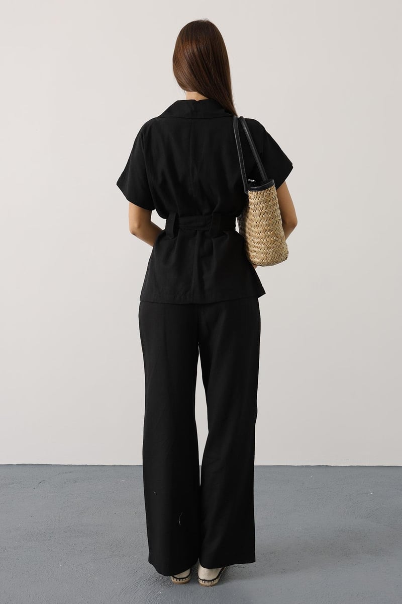 Kuşaklı Cep Detaylı Pantolon Takım