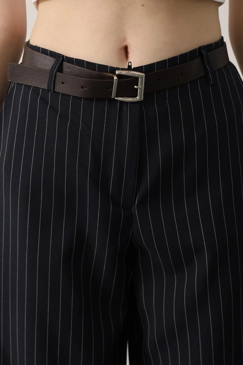 Kemerli Palazzo Pantolon - Lacivert Beyaz