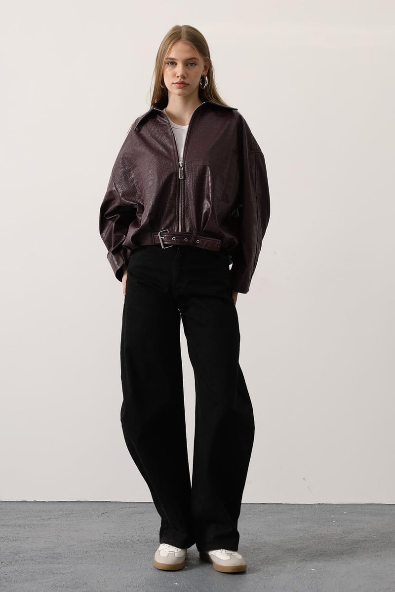 Deri Kemerli Bomber Ceket 